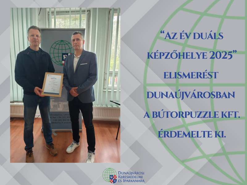 A BútorPuzzle Kft.  az év duális képzőhelye Dunaújvárosban 2025-ben